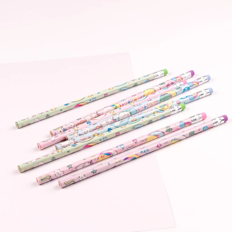 120 шт Kawaii Единорог деревянные карандаши мультфильм карандаш с животными Wirh Ластики для школы милый подарок для детей Рождественский карандаш канцелярские принадлежности
