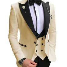 Solovedress 3 шт. мужской деловой костюм одежда Slim Fit смокинг жених двубортный жилет куртка Tux брюки пик лацкане Мода M21