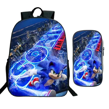 

2 Pcs/set New Arrival Sonic Print School Bag Sets for Teens Boys Girls Cartoon Primary Elementary Children Zipper School Bag