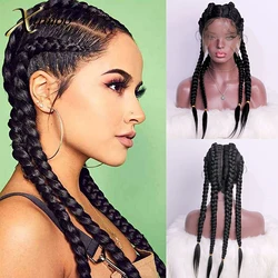 Xumoo Black Braid Hair Wig Synthetic Lace Front Wig Wholesale Four Long Box Braided 360 Lace Wigs For Daily Black Women