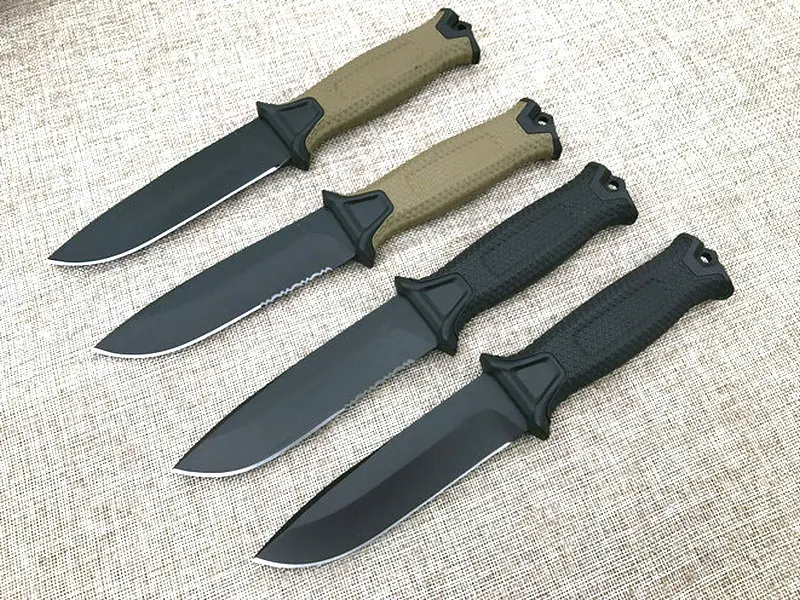 TRSKT 12C27 Steel Blade Rubber Handle Hunting Knife Straight Knives Outdoor Tool Rescue Camping Knives Edc Tools Dropshipping