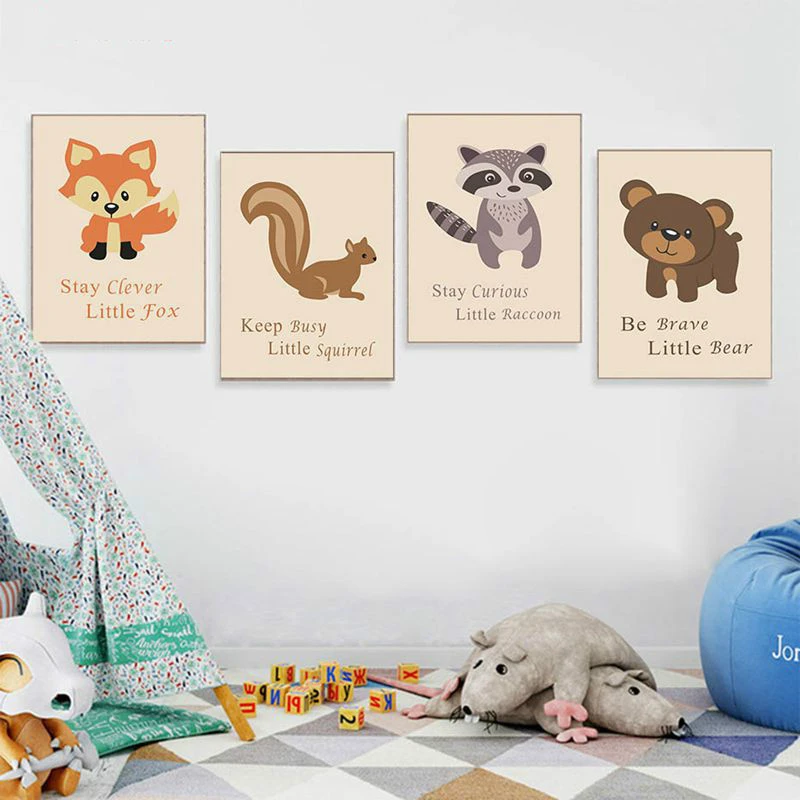 toile de decoration avec animaux de la foret renard ecureuil hibou peinture pour chambre d enfants images murales d art sans cadre pour salon aliexpress