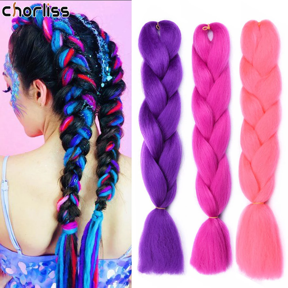 Hair Hair-Extension Blonde Jumbo Braid Crochet Wome Pink Synthetic Long Kanekalon Purple