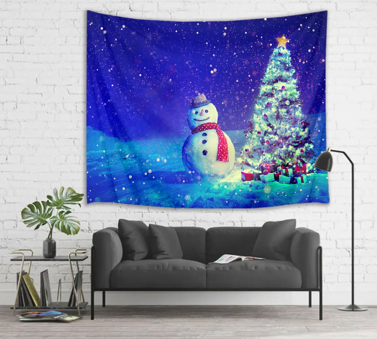 

Christmas Tree Gift Family Snowman Tapestry Wall Hanging for Living Room Bedroom