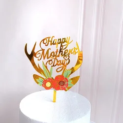 2021 New Flowers Style Happy Birthday Cake Topper Golden Acrylic Birthday Happy Mother Day Wedding Cake Decoration Supplies