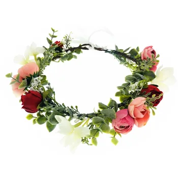 

Rose Flowers Wreath Crown Festival Headband Bride Women Hair Accessories Headdress Flower Garlands Wedding Headwear