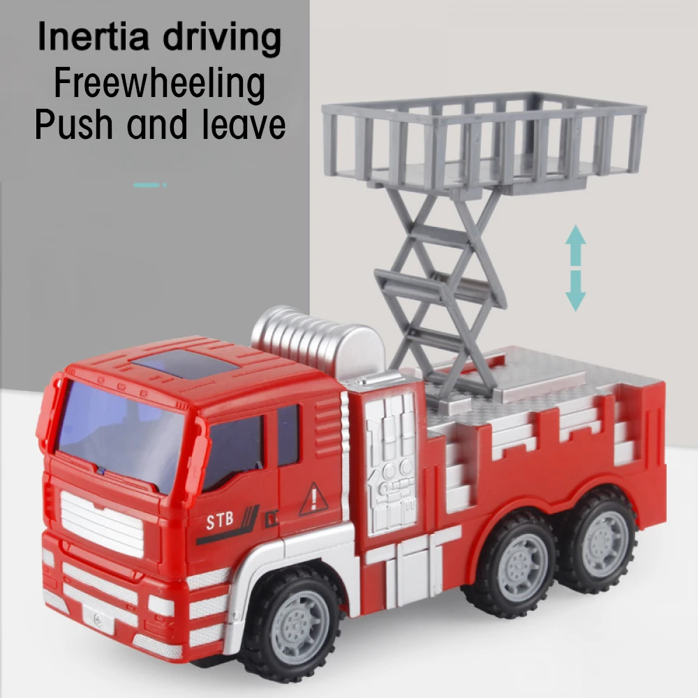 Children's large fall-resistant fire truck toy set ladder truck lift sprinkler  Fireman engineering truck Toy Educational Toys ► Photo 3/6