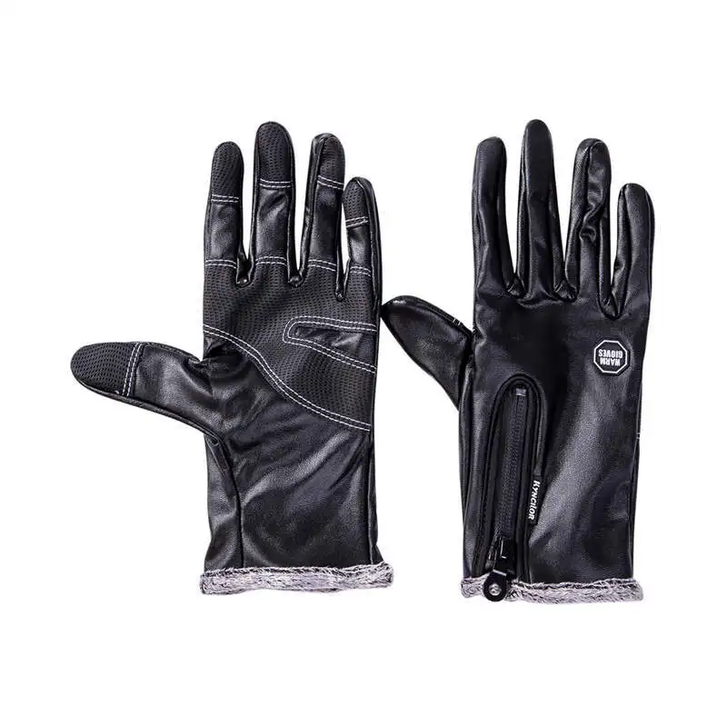 Мужские модные зимние черные Искусственные кожаные перчатки с сенсорным экраном теплые варежки перчатки для вождения для мужчин