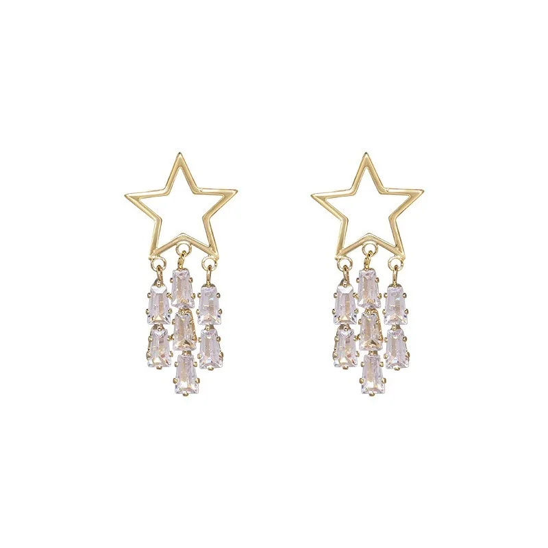 

S925 silver needle exquisite Pentagram star Tassel Earrings light luxury long versatile Earrings anti allergy jewelry wholesale