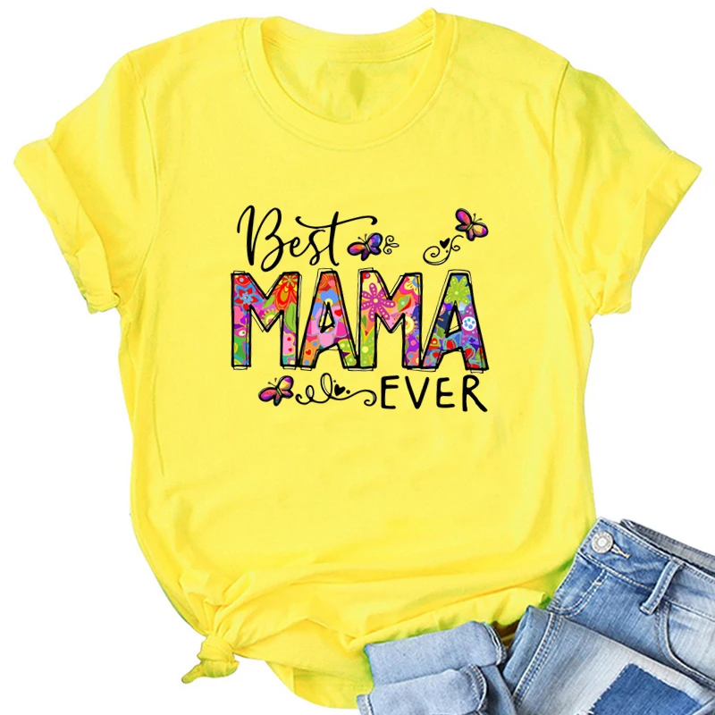 Лучший I Love Mama когда-либо с цветочным и буквенным принтом печатных футболки для