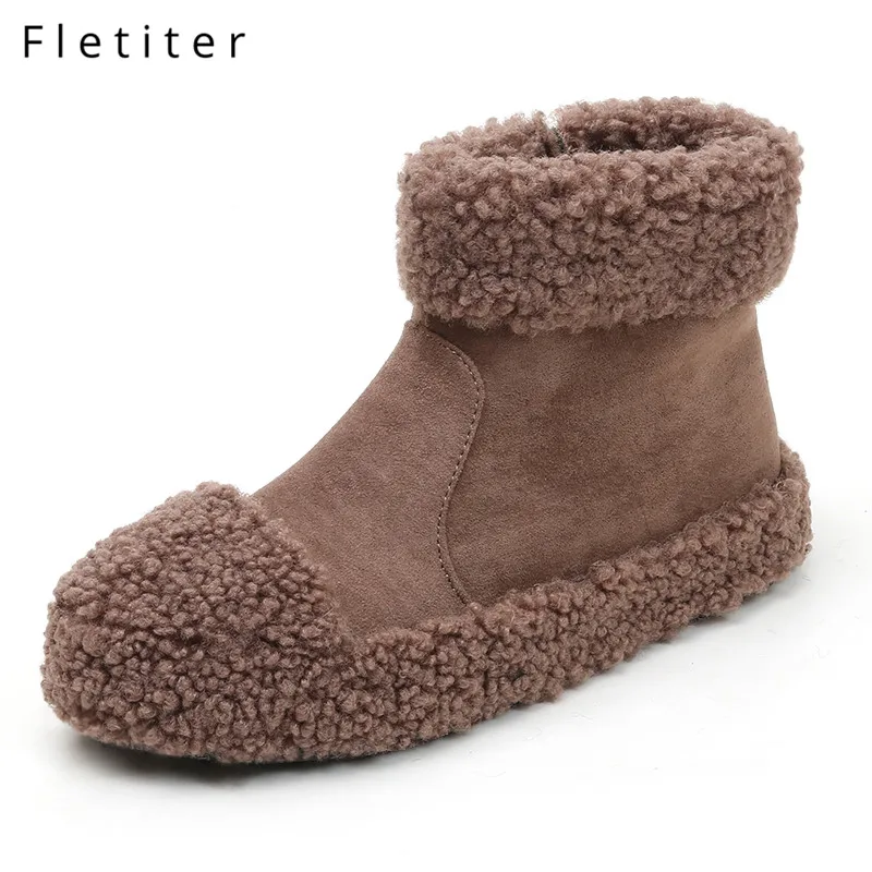 Fletiter/; женские ботильоны; зимние ботинки на платформе для женщин; искусственный мех; Толстый плюш; Водонепроницаемая Нескользящая теплая зимняя обувь