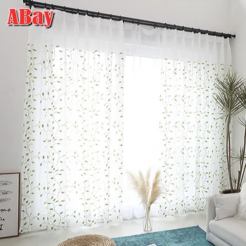 

Embroidery White Sheer Curtains for Living Room On Window Home Decoration Modern Tulle for Bedroom Curtains Leaves Voile Drapes