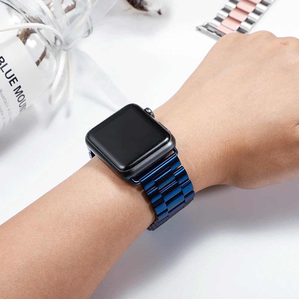 blue Браслеты из нержавеющей стали для apple Watch band 4(iwatch 5) 44 мм 40 мм ремешок для apple watch 3 2 1 42 мм 38 мм Аксессуары для браслета - Цвет ремешка: blue