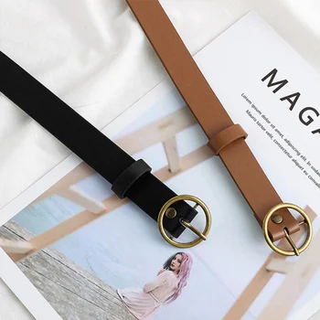 

Belt Round Buckle Bronze Buckle Belt Solid Color Female Belt Jeans PU Belt Fashion Bronze Buckle Belt For Women