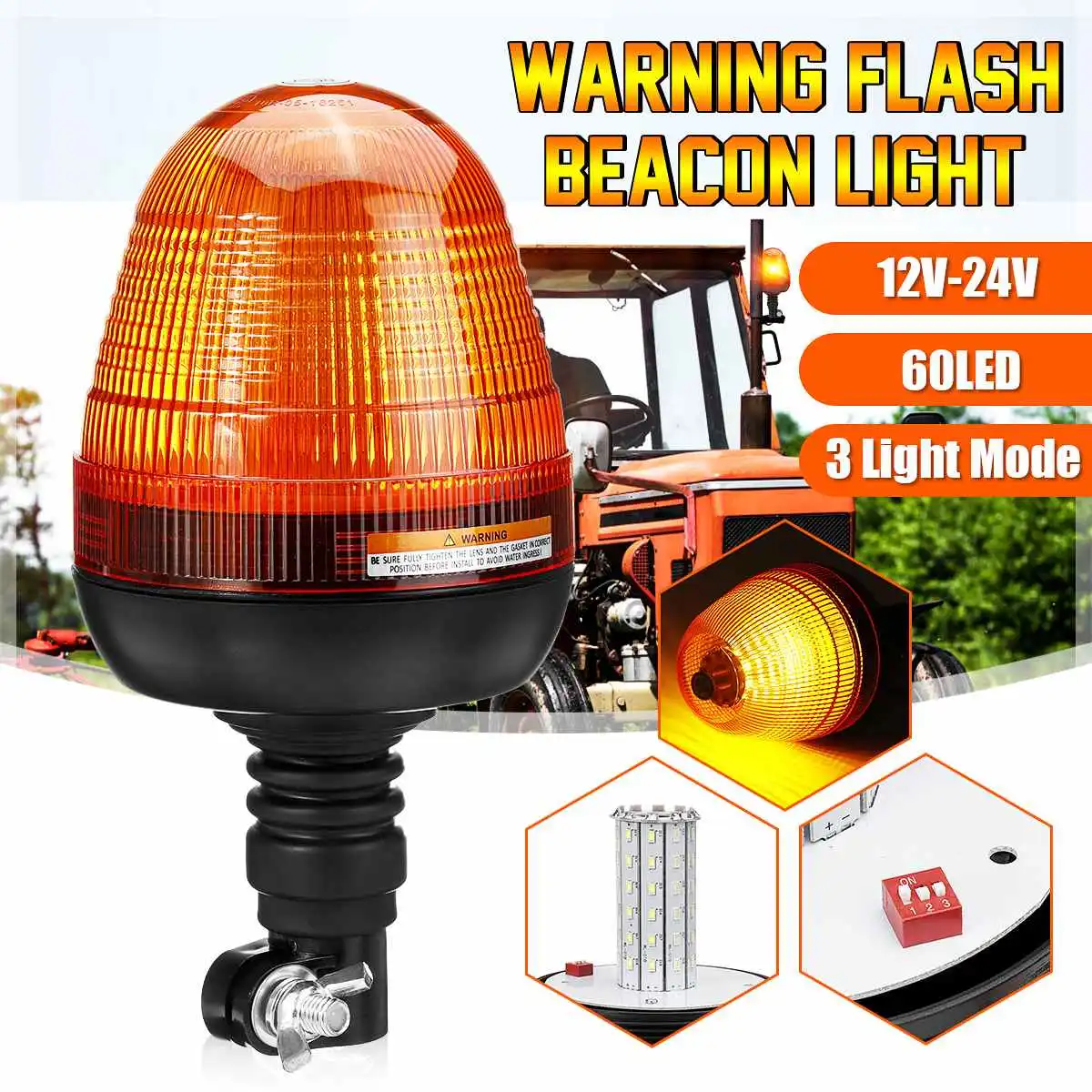 Dos x 12-24 V LED Faro Ámbar solo perno de montaje Luz Intermitente Seguridad Tractor