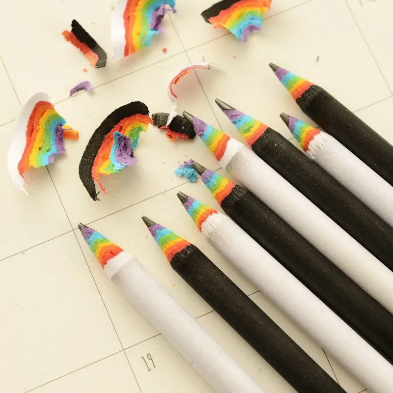 

1PC Black White Rainbow Pencil Standard Wood Pencil Long Handle Writing Drawing Tool School Office Supply Student Stationery HH4