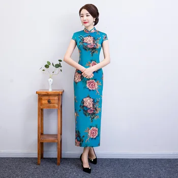 

Summer Qipao dress female summer 2019 new short-sleeved long section middle-aged women's Chinese style wedding banquet clothes