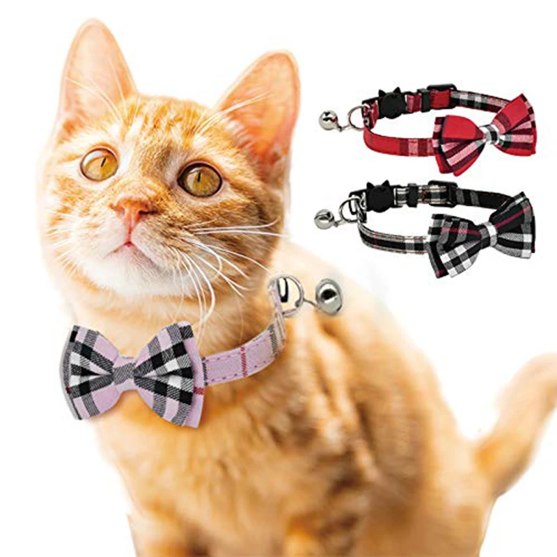 

Small Dog and Cat Collars Breakaway with Bell Bowtie, Adjustable Buckle Soft and Comfortable