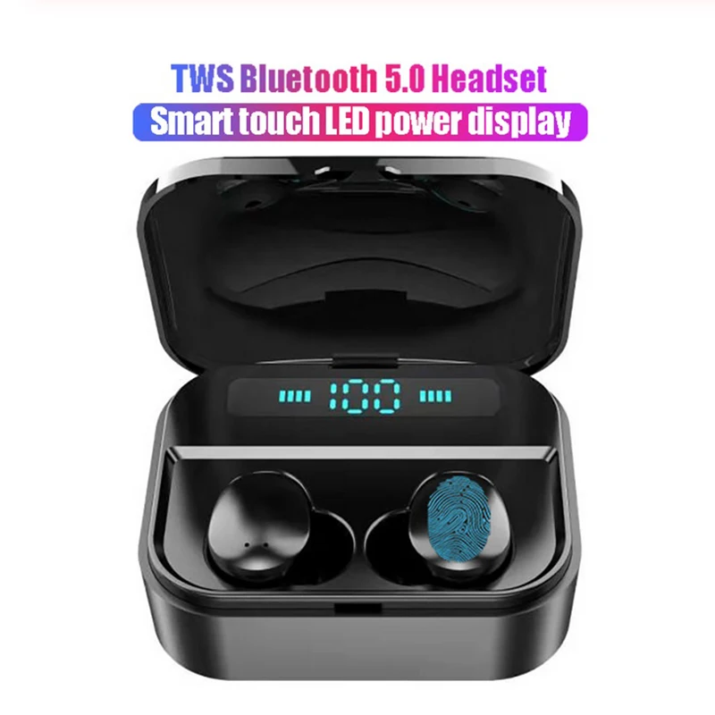 

Studyset Fingerprint Touch Sport Earphone IPX7 Waterproof Bluetooth Earphone HIFI Stereo Earphone With 2200Mah Charging Case