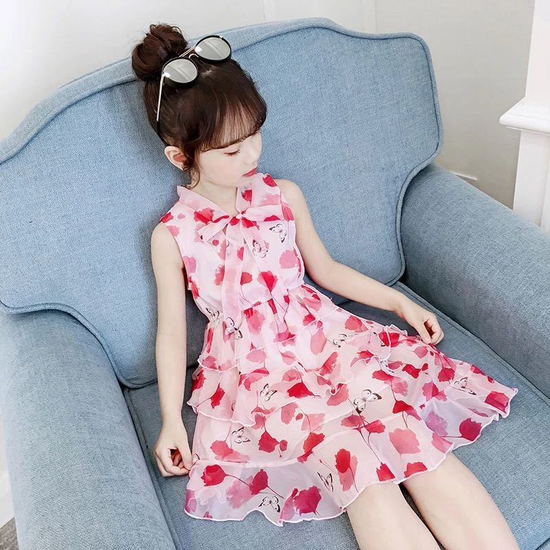 

Kids Girls Dress Summer Fashion Casual Princess Wedding Dress Sleeveless Flower Style Dress For Little Girls 2-3-4-5-6-7Y