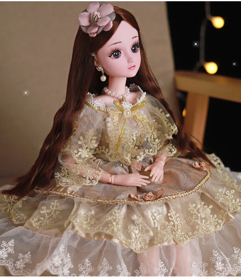 60cm doll suit girl Princess Wedding dress gift box simulation toy single dress puzzle music Princess Doll birthday gift