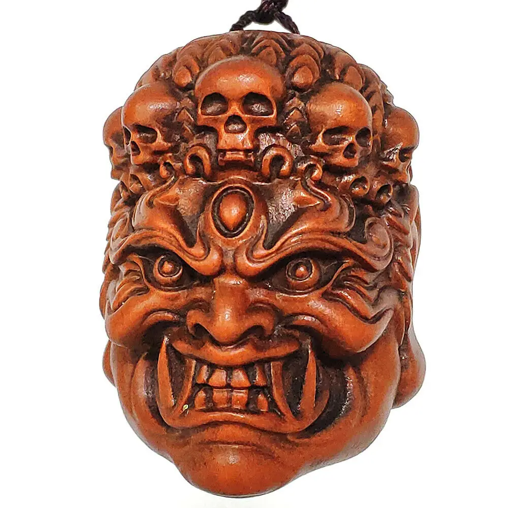 

XS408- 8 CM Fudo Bodhisattva Boxwood Sculpture Buddha Pendant Wood Carving Statue Collection Ornaments