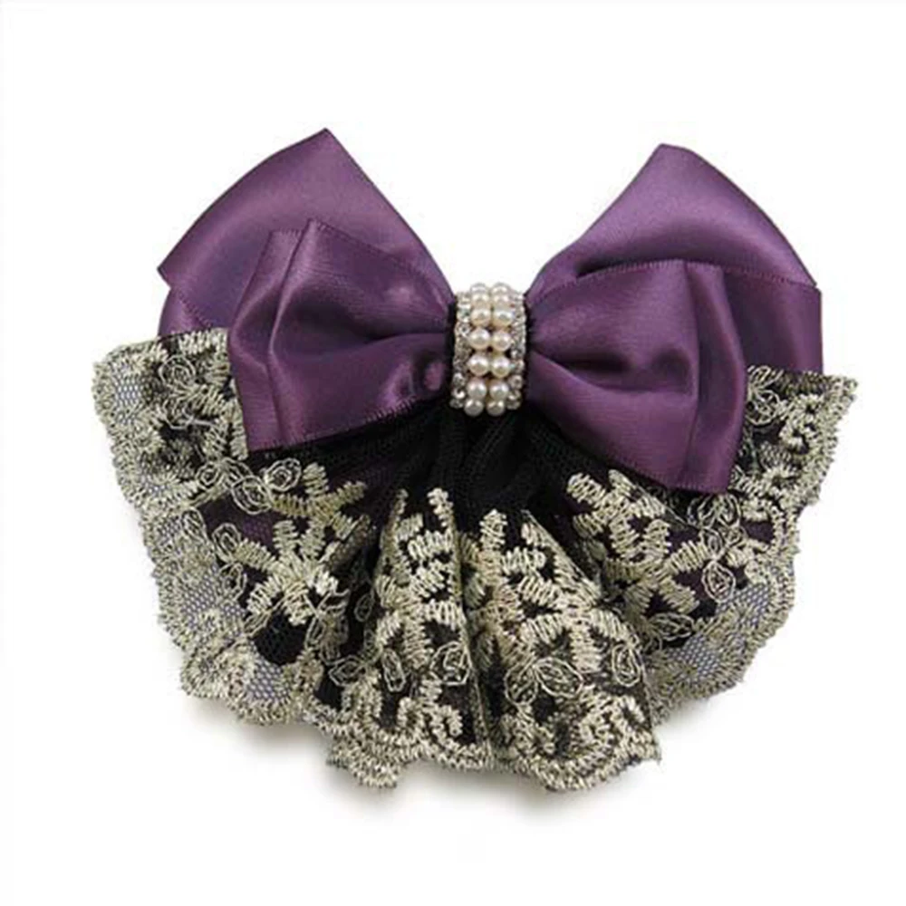 Новинка, модная заколка для волос с бантом, профессиональная женская заколка для волос, заколка для волос, сеточка для волос, женский кружевной бант, аксессуары для волос - Цвет: purple