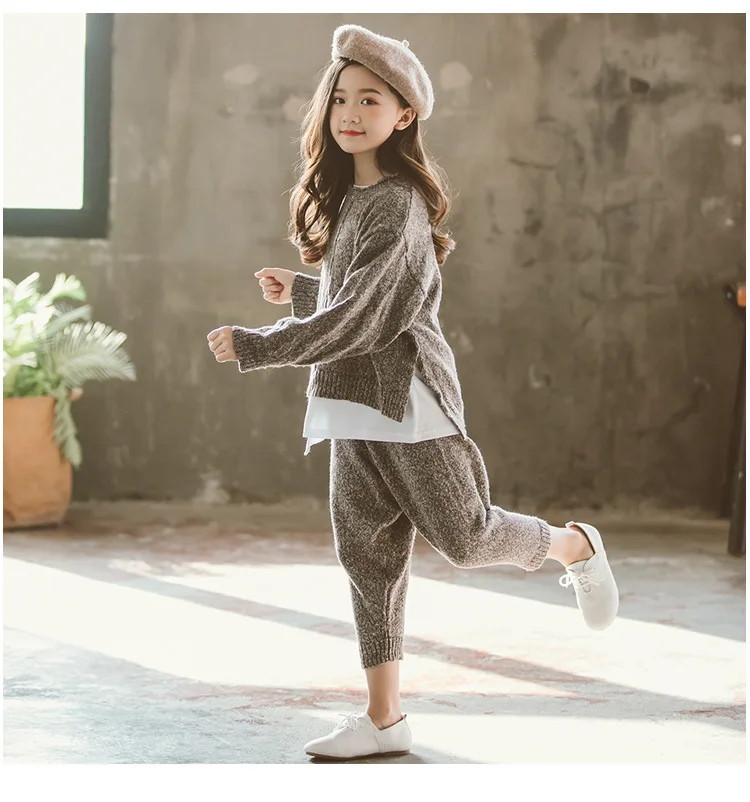 2pcs Knit Set Back To School Clothing Girls Autumn Winter Two Pieces Sets Girl Suit Knitted Sweater And Knitting Pants Fashion (8)