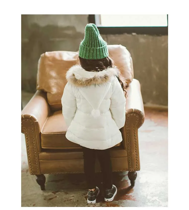 Christmas Outerwear For Girls Winter New Fashion Warm Cotton Jackets Children Fur Collar Coats Girl Hooded Kids Clothes
