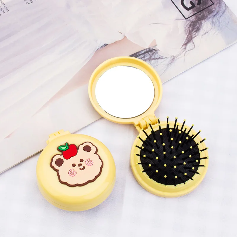 New Girl Cute Portable Mini Folding Massage Hair Comb Airbag Round Travel Hair Brush With Mirror Anti-static Hair Accessories