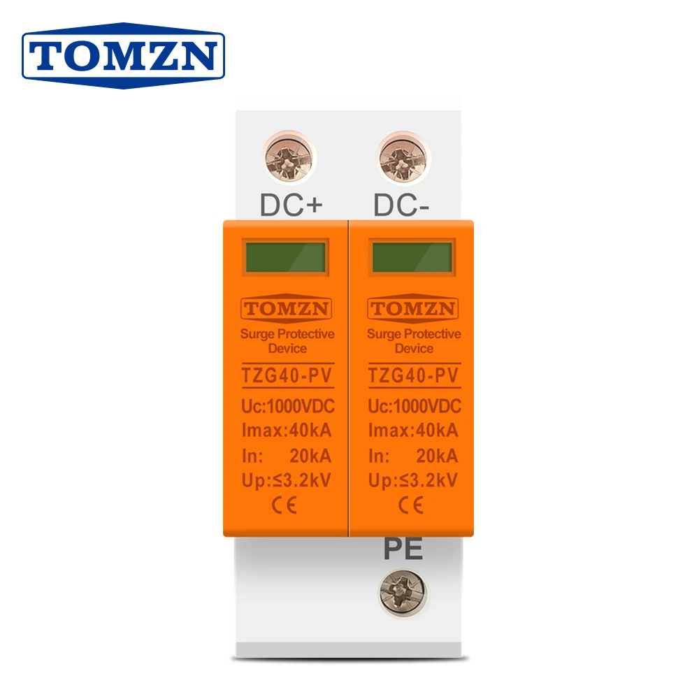 Tomzn TZG40-PV SPD DC 1000V 40KA House Surge Protector Protective Low-voltage Arrester Device 500V 800V