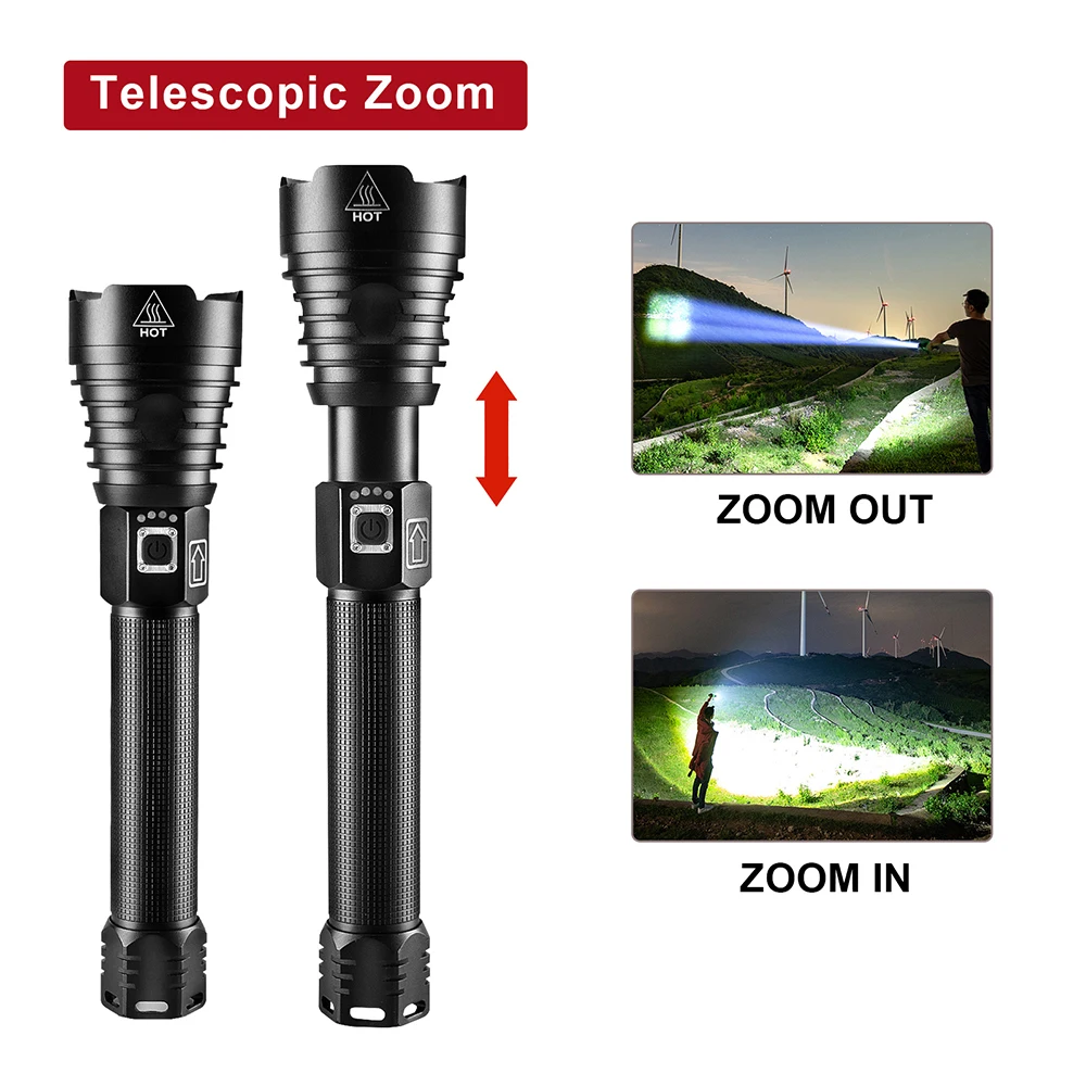 rechargeable led torch 2021 Newest XHP90.3 Powerful Led Flashlight 18650 Torch Light Xhp90 Rechargeable Tactical Flashlight Cree XHP50 Zoom Work Lamp police torch