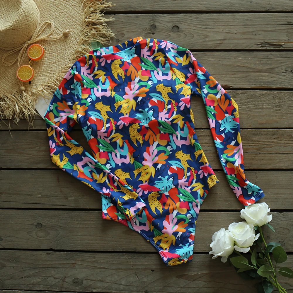 Long Sleeves Swim Suit Sexy Print One Piece Swimsuit Push Up Swimwear Women Monokini Bathing Suit Women Summer Beach Wear women sport swimsuits women swim dresses