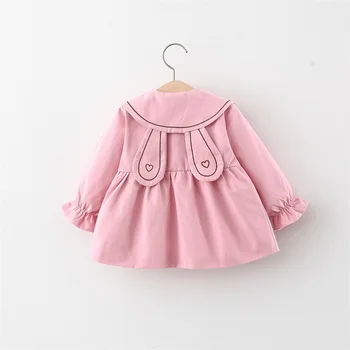 

2020 Autumn Baby Girls Long Sleeve Cartoon Rabbit Ear Lapel Collar Princess Jackets Trench Children Kids Outerwear Coat casaco