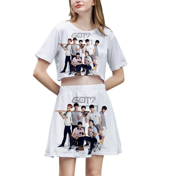 

Kpop GOT7 3D Printed Fashion Womenswear Two Piece Set Short Sleeve Crop Top+Skirt Girls Streetwear Clothes Suitable For Summer