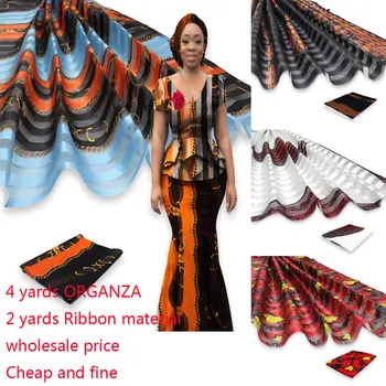 

Top sell satin silk Ribbon fabric new arrival high quality african organza lace silk fabric for Party dress 4+2 yards ORP002