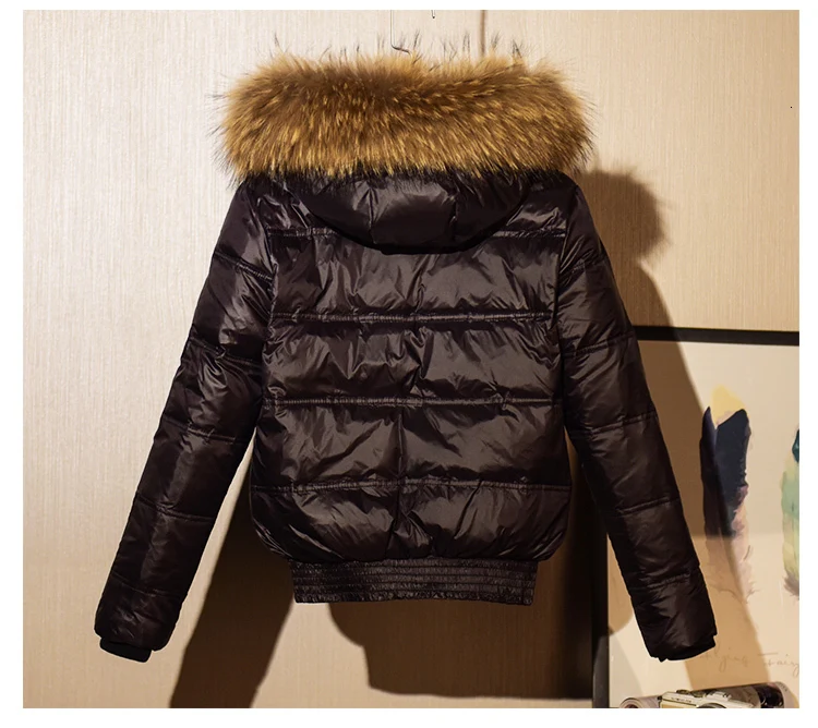 Winter Natural Real Raccoon Fur White Duck Down Jacket Women Long Sleeve Slim Parkas Coat Female Zipper Pockets Outwear