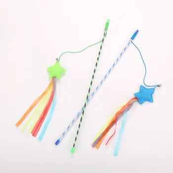 

Plush Stars Pattern Colorful Streamers With Bells Interactive Pet Fishing Rod Cat Toy Teaser Wand For Kitten Cats