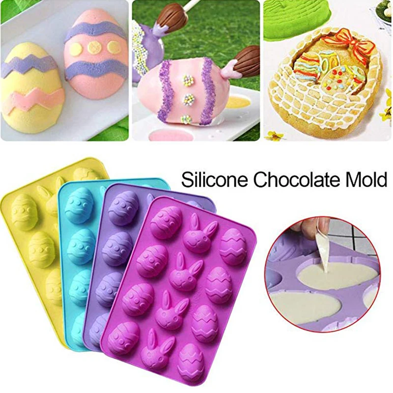 

12 Cell 3 Colors Silicone Chocolate Mold Egg Cute Rabbit Bread Ice Cream Cake Mould DIY Baking Cake Tools Pink Yellow Blue Molds