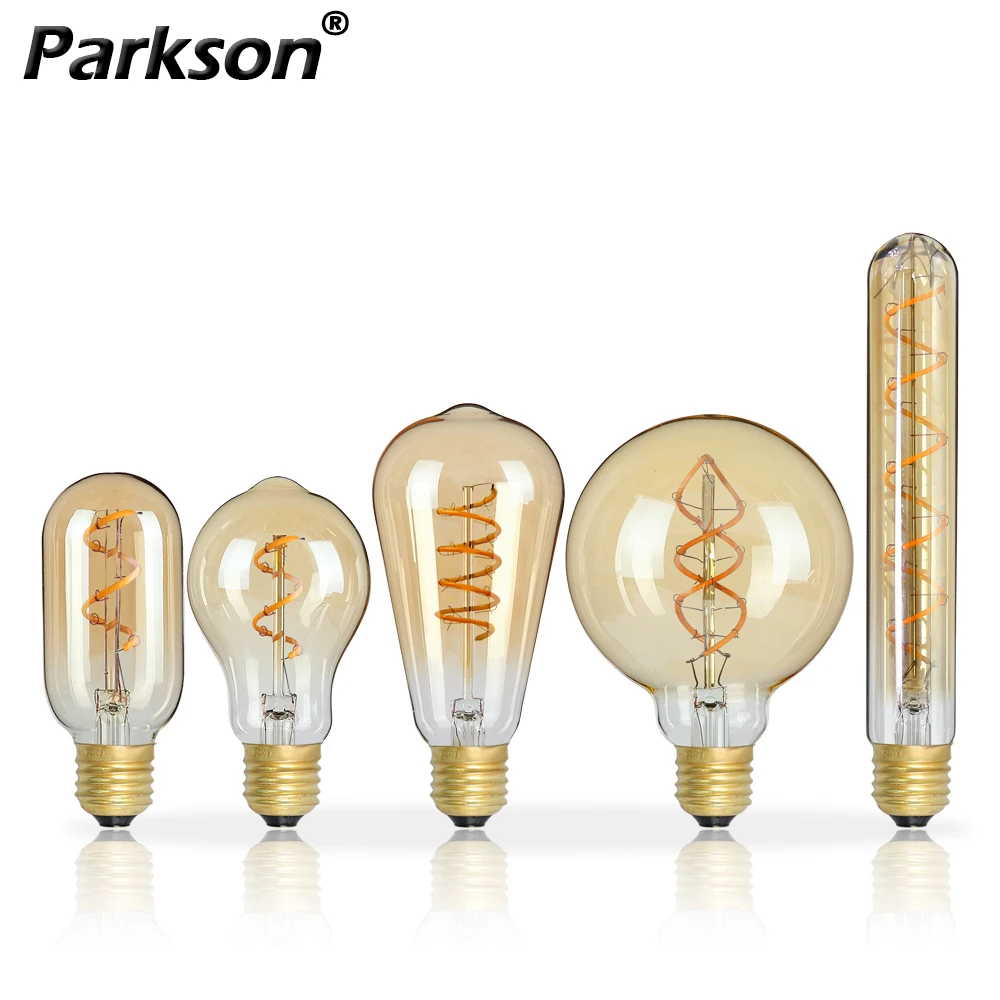 Retro Vintage E27 LED Filament Light Bulb 220V 3W ST64 A60 G80 G95 G125 T185 Edison LED Lamp For Home Glass Decor Spiral Diode tianfan edison glass lamp g125 g95 g80 st64 4w design light bulbs with lights led 230v filament lamp led filament e27 led bulb