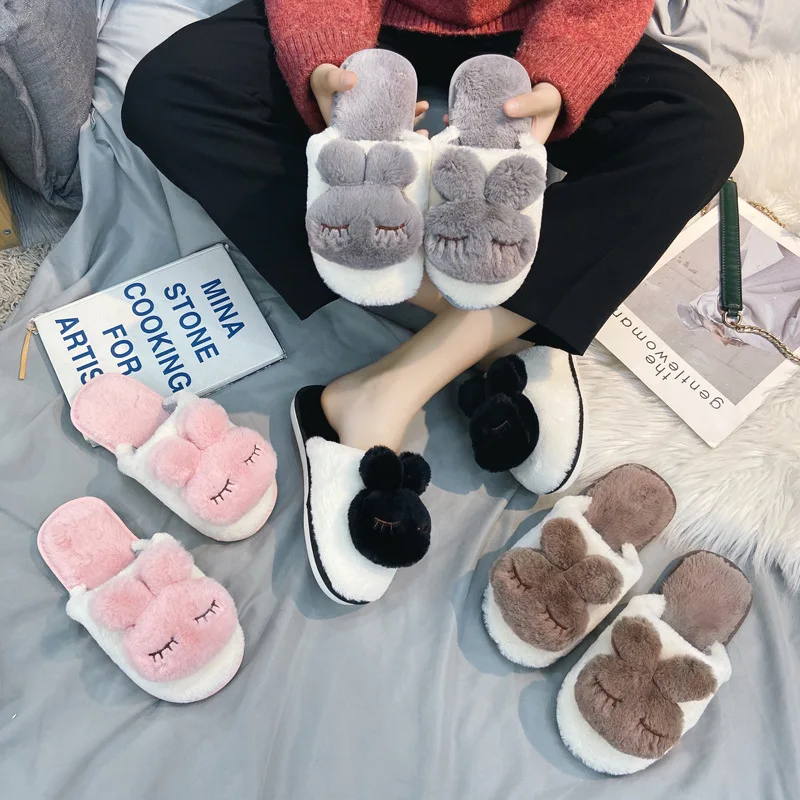 

Autumn And Winter Plush Slipper Women's Autumn And Winter Cute Cartoon Rabbit Indoors And Outdoors Habitat Home Thick Bottomed A