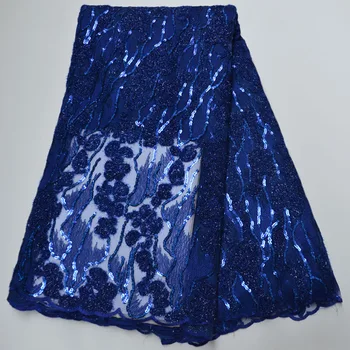 

2019 New French Nigerian sequins net lace,African tulle mesh Sequence lace fabric high quality for wedding dress 5yards/lot F4-9