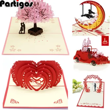 

Love 3D Pop UP Cards Valentines Day Gift Postcard with Envelope Stickers Wedding Invitation Greeting Cards Anniversary for Her