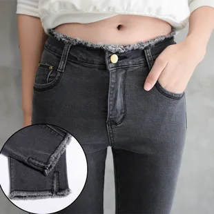 Winter New Style Thick Jeans Women's Super Soft Golden Fleece Not Thread Breakage Three-Color WOMEN'S Jeans Skinny Pants