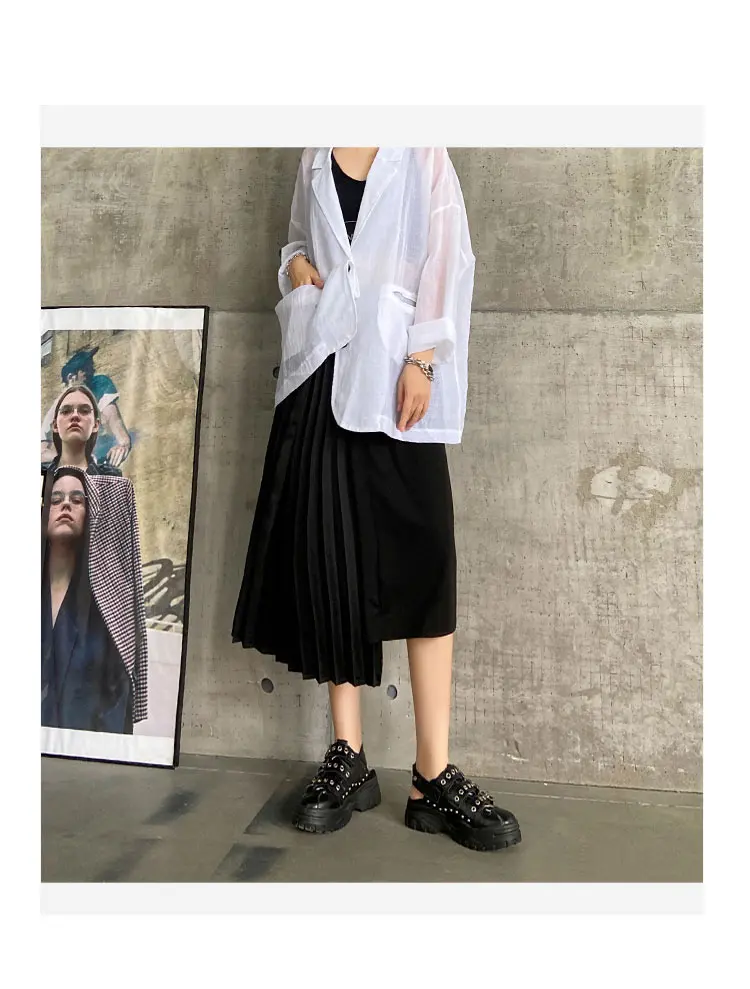 XITAO Irregular Black Skirt Fashion New Women 2020 Elegant Goddess Fan Pleated Pocket Small Fresh Casual Loose Skirt ZP1684