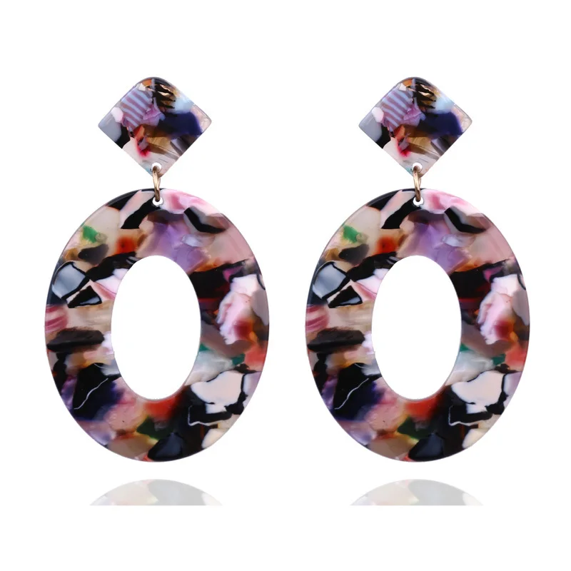 Fashion Leopard Print Multi-Color Acrylic Acetic Acid Drop Earrings for Women Girl Personality Simple Geometric Pendant Earrings