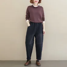 Осенне-зимние женские брюки, однотонные, оригинальные, винтажные, флисовые, с эластичной талией, свободные, повседневные, женские штаны, YoYiKamomo