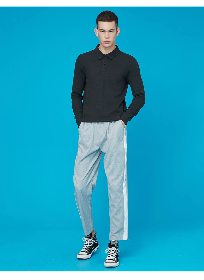 Giordano мужские рубашки поло с вафельным узором, с длинными рукавами, мужские плотные однотонные поло Para Hombre, с разрезом по подолу, Camisa Polo 01019783