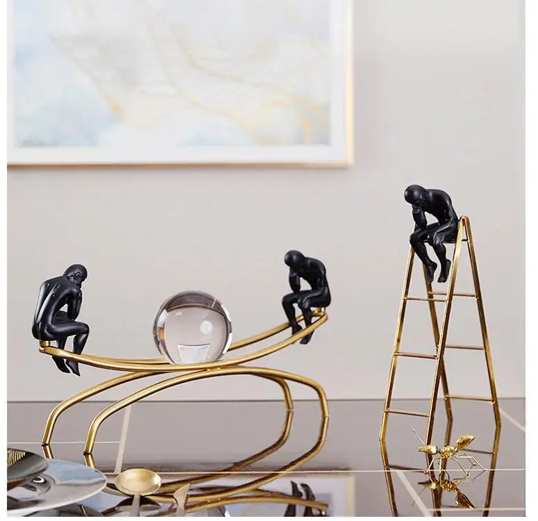 

Creative Desk Metal Crystal Ball Sculpture Crafts Home Livingroom Table People Statue Figurines Decoration Office Accessories