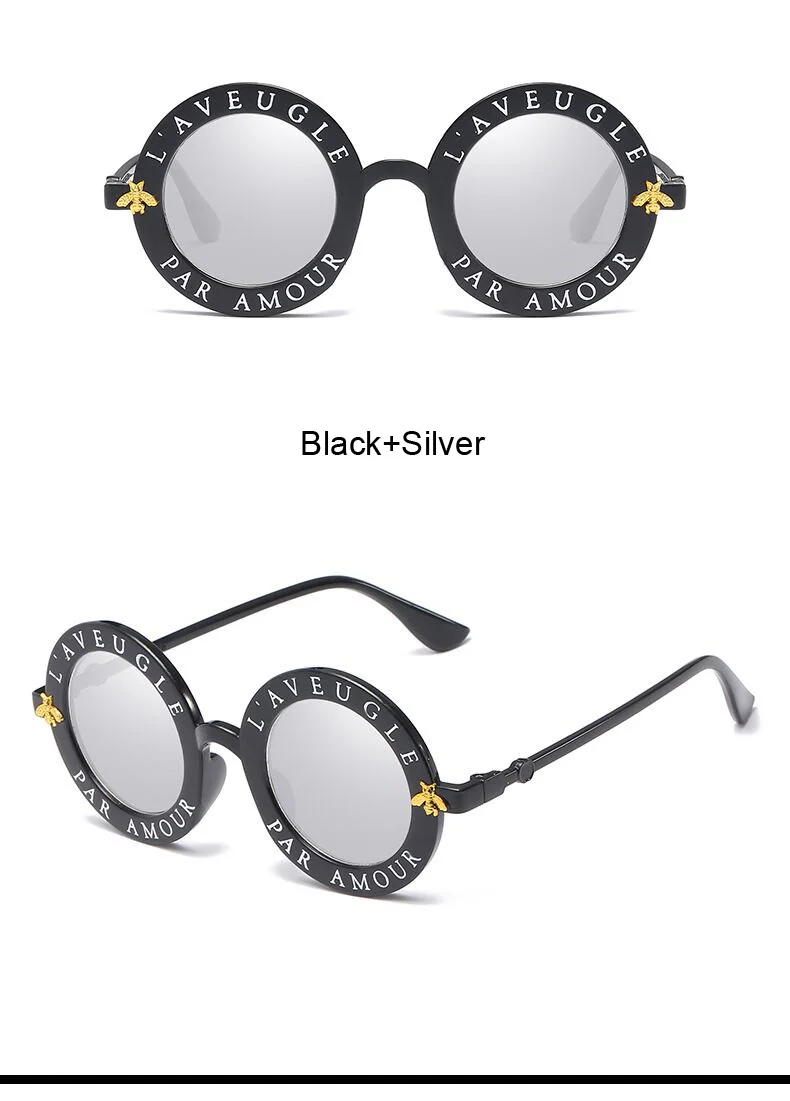 Fashion Unisex Round Retro Sunglasses Woman Vintage Glasses Circle Classic Bee Letter Sun Glasses Female Shades Visor Oculos Top